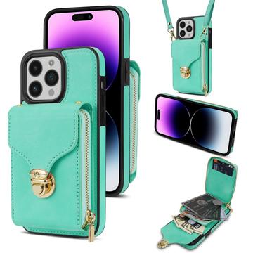 iPhone 16 Pro Max alles-in-één hoesje met portemonnee en riem - Mint