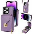 iPhone 16 Pro Max alles-in-één hoesje met portemonnee en riem - paars
