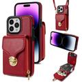 iPhone 16 Pro Max alles-in-één hoesje met portemonnee en riem - Rood