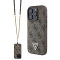 iPhone 16 Pro Max Guess 4G Strass Triangle Metal Logo Hoesje met Crossbody-band