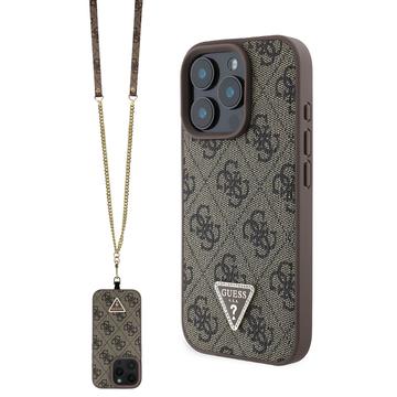 iPhone 16 Pro Max Guess 4G Strass Triangle Metal Logo Hoesje met Crossbody-band