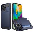 iPhone 16 Pro Max Hybride Hoesje met Schuifkaarthouder - Donkerblauw
