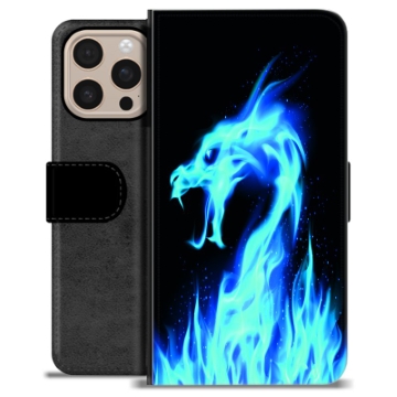iPhone 16 Pro Max Premium Portemonnee Hoesje - Blauwe Vuurdraak