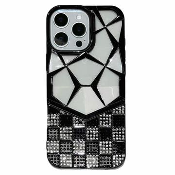 iPhone 16 Pro Max Strass Geometrisch Diamantpatroon Hoesje - Zwart