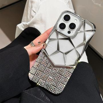 iPhone 16 Pro Max Strass Geometrisch Diamantpatroon Hoesje - Zilver