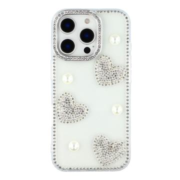 iPhone 16 Pro Max Sprankelende Liefde en Parel Hybride Hoesje - Doorzichtig