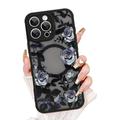 iPhone 16 Pro Max Vintage hybride hoesje met rozenbloempatroon - MagSafe Compatibel - Zwart
