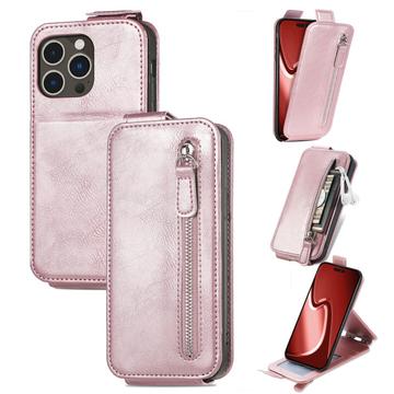 iPhone 16 Pro Max Ritsvak Verticale Flip Hoesje - Rose Gold