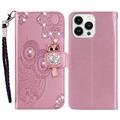 iPhone 16 Pro Uil Strass Portemonnee Hoesje - Roségoud
