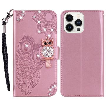 iPhone 16 Pro Uil Strass Portemonnee Hoesje - Roségoud