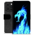iPhone 16 Pro Premium Portemonnee Hoesje - Blauwe Vuurdraak
