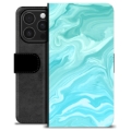 iPhone 16 Pro Premium Portemonnee Hoesje - Blauw Marmer
