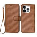 iPhone 16 Pro Premium Portemonnee Hoesje met Riem - Koolstofvezel Textuur - Koolstofkoffie