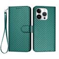 iPhone 16 Pro Premium Portemonnee Hoesje met Riem - Koolstofvezel Textuur - Koolstofgroen
