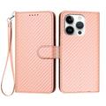 iPhone 16 Pro Premium Portemonnee Hoesje met Riem - Koolstofvezel Textuur - Koolstofroze