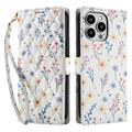 iPhone 16 Pro Ruitvormige Bloemen Portemonnee Hoesje - Kleurrijke Bloemen