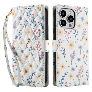 iPhone 16 Pro Ruitvormige Bloemen Portemonnee Hoesje - Kleurrijke Bloemen