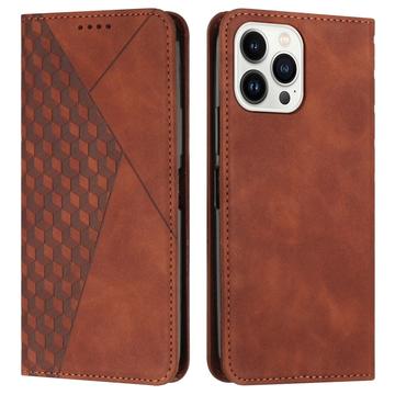 iPhone 16 Pro Ruitpatroon Portemonnee Hoesje met Magnetische Sluiting - Bruin