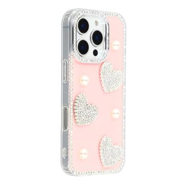 iPhone 16 Pro Sprankelende Liefde en Parel Hybride Hoesje - Roze