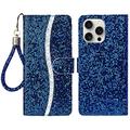 iPhone 16 Pro Stijlvol Glitter Portemonnee Hoesje - Blauw