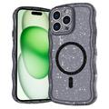 iPhone 16 Pro Wave-Edge Laser Glitter MagSafe hoesje - Doorschijnend zwart