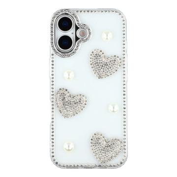 iPhone 16 Sprankelende Liefde en Parel Hybride Hoesje - Doorzichtig