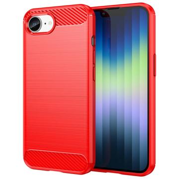 iPhone 16e Geborsteld TPU Hoesje - Koolstofvezel - Rood