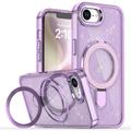iPhone 16e Glitter Hybride Hoesje met Kickstand - MagSafe Compatibel - Paars
