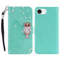 iPhone 16e Uil Strass Portemonnee Hoesje - Cyan