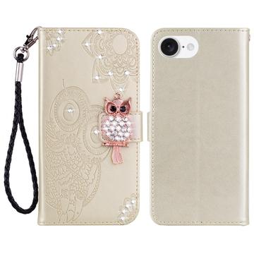 iPhone 16e Uil Strass Portemonnee Hoesje - Goud