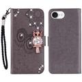 iPhone 16e Uil Strass Portemonnee Hoesje - Grijs