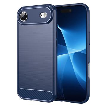 iPhone 17 Air Geborsteld TPU Hoesje - Koolstofvezel - Blauw