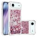iPhone Air Glitter Quicksand TPU Hoesje - Roze gouden harten