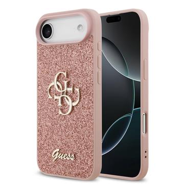 iPhone 17 Air Guess Fixed Glitter 4G Metal Logo Cover - Roze