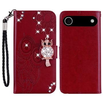 iPhone Air Uil Strass Portemonnee Hoesje - Rood
