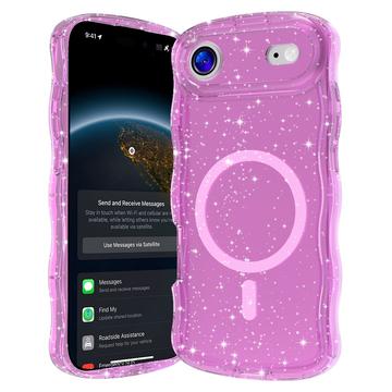 iPhone 17 Air Wave-Edge Laser Glitter MagSafe hoesje - Doorschijnend Roze