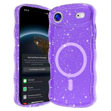iPhone 17 Air Wave-Edge Laser Glitter MagSafe hoesje - Doorschijnend Paars
