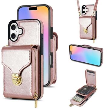 iPhone 17 alles-in-één hoesje met portemonnee en riem - Roségoud