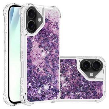 iPhone 17 Glitter Quicksand TPU Hoesje - Paarse Harten