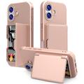 iPhone 17 Hybride Hoesje met Verborgen Spiegel & Kaartsleuf - Roze