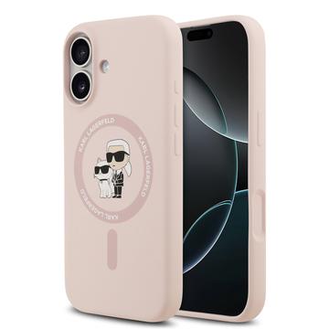 iPhone 17 Karl Lagerfeld Karl and Choupette Vloeibaar Siliconen MagSafe Hoesje - Roze