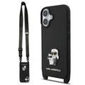 iPhone 17 Karl Lagerfeld Saffiano Crossbody Metal Karl & Choupette Hoesje - Zwart