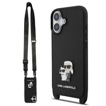 iPhone 17 Karl Lagerfeld Saffiano Crossbody Metal Karl & Choupette Hoesje - Zwart