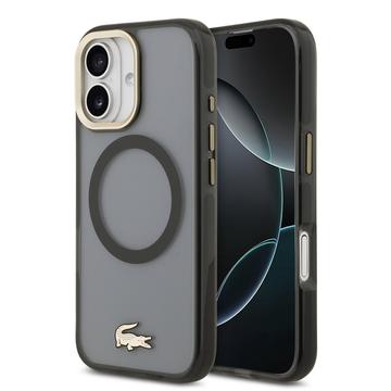 iPhone 17 Lacoste Frosted Finish Gold Logo Hybride Hoesje - MagSafe-compatibel - Zwart