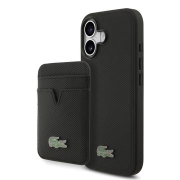 iPhone 17 Lacoste Iconic Petit Pique MagSafe hoesje & magnetische kaarthouder - Zwart