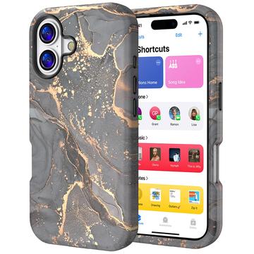 iPhone 17 Luxe Marmer Hybride Hoesje - Zwart/Goud