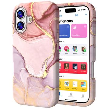 iPhone 17 Luxe Marmer Hybride Hoesje - Roze/Goud