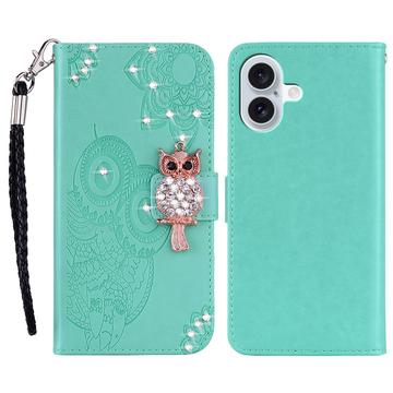 iPhone 17 Uil Strass Portemonnee Hoesje - Cyan