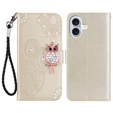 iPhone 17 Uil Strass Portemonnee Hoesje - Goud