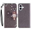 iPhone 17 Uil Strass Portemonnee Hoesje - Grijs